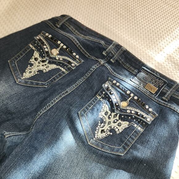 ONE 5 ONE EUC WOMEN'S SIZE 16 ORNATE DENIM BLUE JEANS - Picture 8 of 12